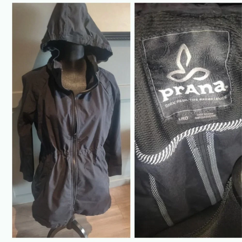 Womens prana Black Hoodie Jacket orgainc cotton Size L